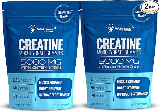 Creatine Gummies 5000mg, 30 Servings Creatine Monohydrate Gummies, Strawberry Flavor Creatine for