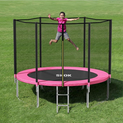 SKOK Trampoline 8FT 10FT 12FT 14FT 15FT Trampolines with Enclosure Net, 400LBS Outdoor Trampolines