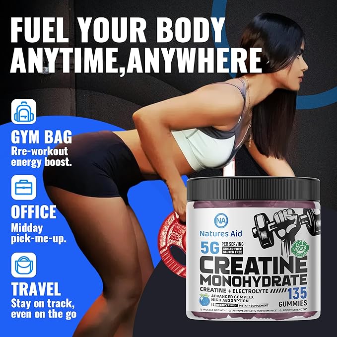 Creatine Monohydrate Gummies (5g) – Pre-Workout Energy & Muscle Growth Support for Men & Women |