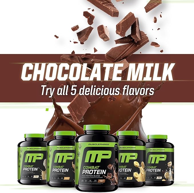 MusclePharm Combat Protein Powder, Chocolate Milk Flavor, Fuels Muscles for Productive Workouts, 5