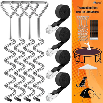 Trampoline Stakes Heavy Duty Strong and Galvanized Steel Corkscrew High Wind Anchor Kit for