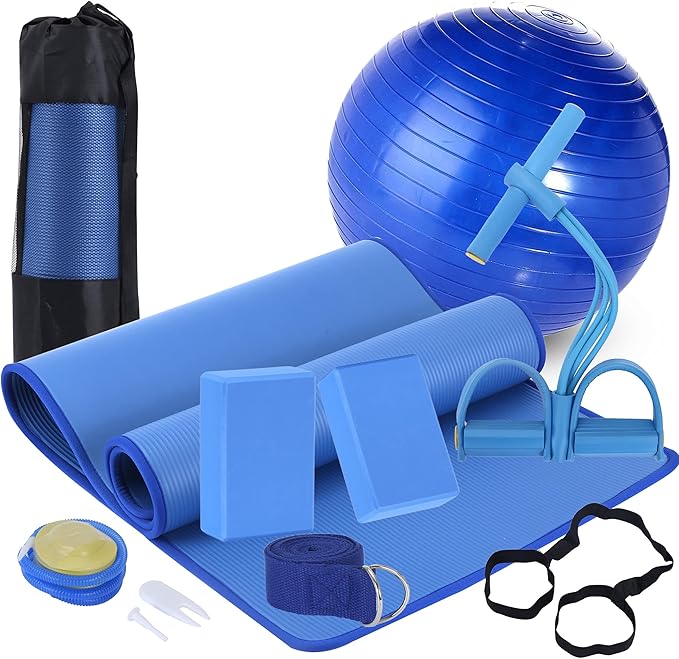 Yoga Mat Set for Beginners,Yoga Mat with Carrying Strap,Yoga Blocks 2 Pack with Yoga Strap,Yoga