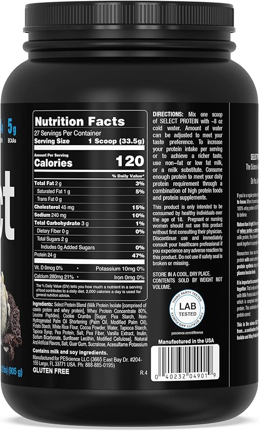 PEScience Select Protein Powder, Whey and Casein Blend, Clean Protein Powder for Women and Men, Low