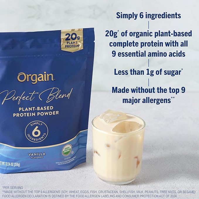 Orgain Organic Vegan Perfect Blend Protein Powder, 20g Clean Plant Protein, 6 Ingredients, <1g