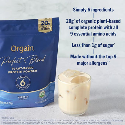Orgain Organic Vegan Perfect Blend Protein Powder, 20g Clean Plant Protein, 6 Ingredients, <1g