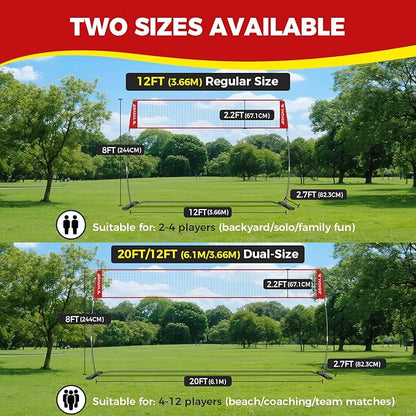 BAGAIL Volleyball Net, 12ft/20ft Portable Volleyball Net for Backyard - Adjustable Height