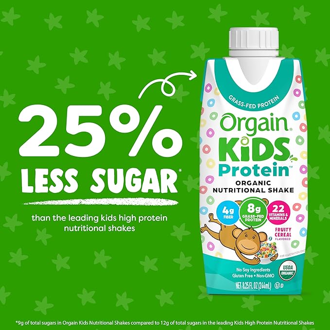 Orgain Organic Kids Nutritional Protein Shake, Fruity Cereal - Kids Snacks with 8g Dairy Protein