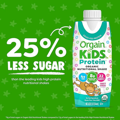 Orgain Organic Kids Nutritional Protein Shake, Fruity Cereal - Kids Snacks with 8g Dairy Protein