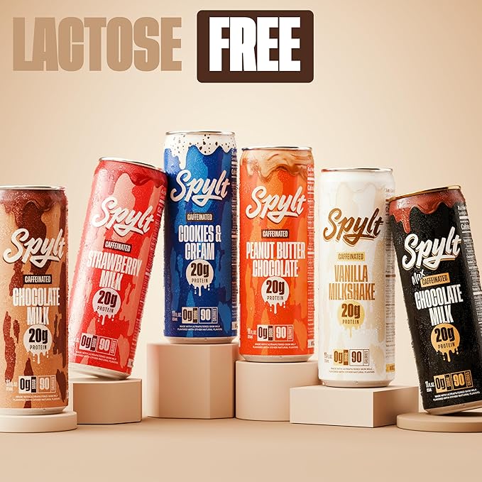 High Protein Milk - 6 Flavor Variety Pack with 60mg Caffeine & 20g Protein - 90 Calories, Ready to