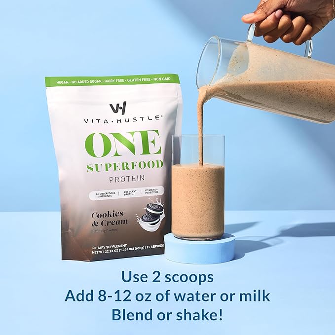VitaHustle ONE Meal Replacement Shake - Plant Based Protein Powder by Kevin Hart - Vegan, Meal