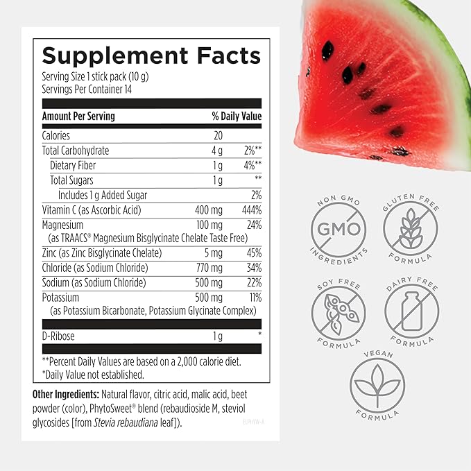 Designs for Health ElectroPure Hydration Packets, Watermelon Flavor - Electrolytes Powder with