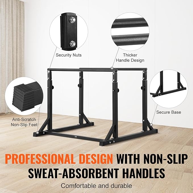 VEVOR Dip Bar, 800 lbs Capacity, Heave Duty Dip Stand Station with Adjustable Height, Fitness
