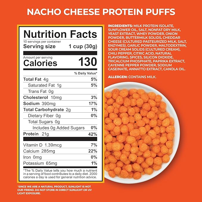 Twin Peaks Protein Puffs - (Nacho Cheese), Keto Friendly, Low Carb Snack (300g, 21g Protein, 2g Net