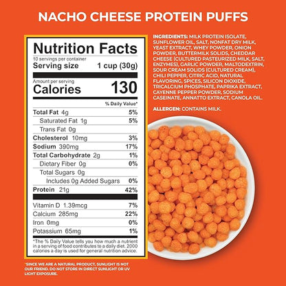 Twin Peaks Protein Puffs - (Nacho Cheese), Keto Friendly, Low Carb Snack (300g, 21g Protein, 2g Net