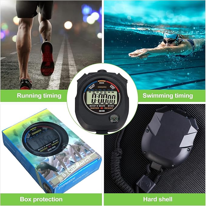 2 Pack Multi-Function Digital Stopwatch Timer, Large Display with Date, Time, and Alarm, Ideal for