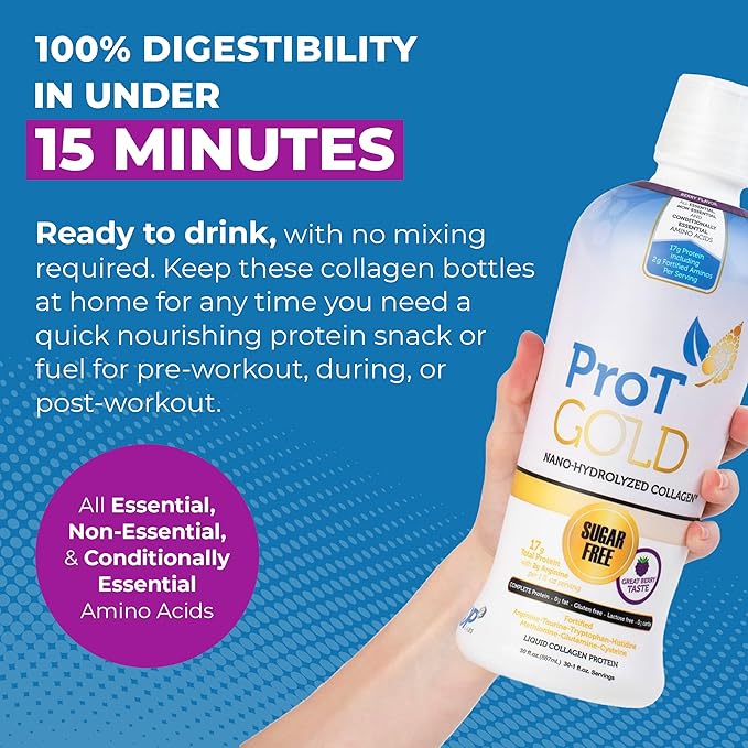 Liquid Collagen Protein Shot, 17g Clear Protein Nano-Hydrolyzed Grass Fed Collagen, 2g Arginine for
