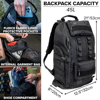 SERIOUS STEEL FITNESS Tactical Backpack and Gym Bag 1000D Nylon Black