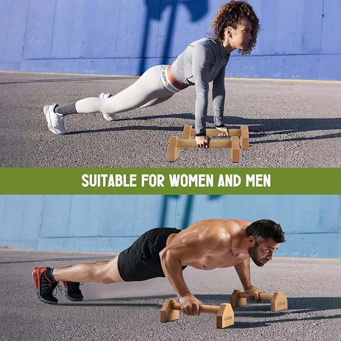 Push Up Stands, Handstand Parallettes Bars, Solid Wood Push Up Bars with Non-Slip Mat Push up