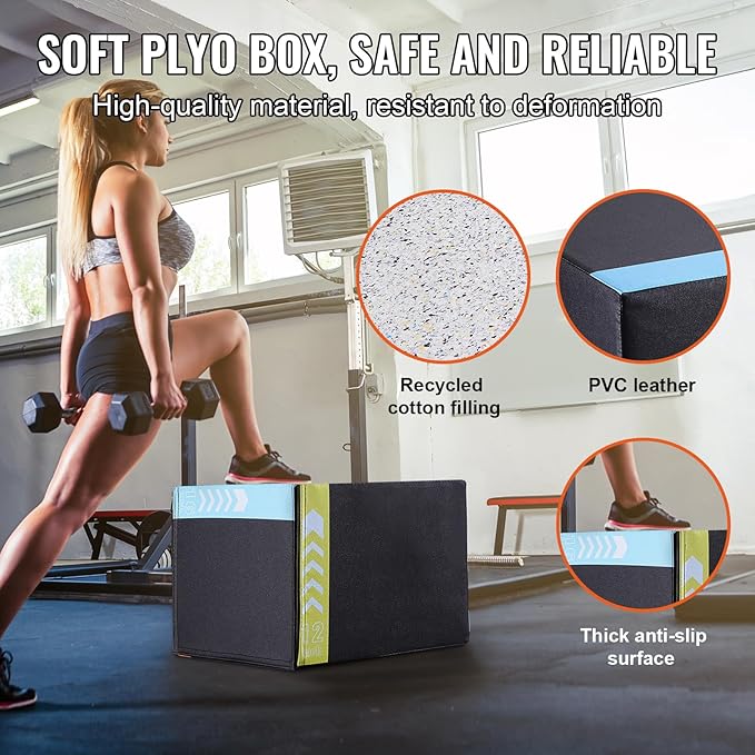 VEVOR 3 in 1 Plyometric Jump Box, Cotton Plyo Box, Platform & Jumping Agility Box, Anti-Slip