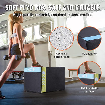 VEVOR 3 in 1 Plyometric Jump Box, Cotton Plyo Box, Platform & Jumping Agility Box, Anti-Slip
