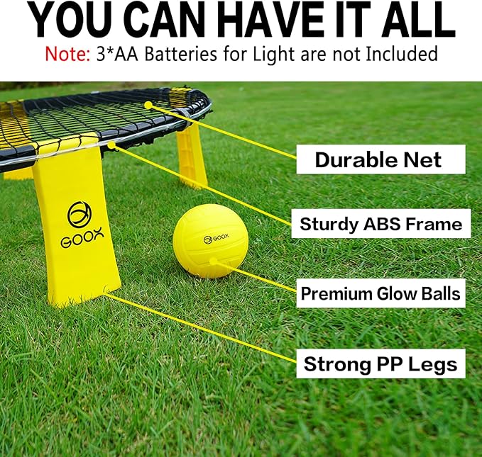 GOOX Outdoor Beach Ball Games with Carrying Bag, 3 Balls, Net and Strip Light (ONLY for Light Up