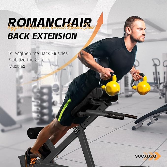Roman Chair Back Extender - Angle & Height Dual Adjustable Hyperextension Bench for Home Gym