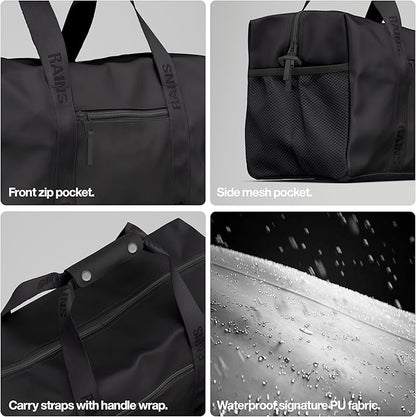 RAINS Trail Gym Bag - Black Waterproof Sports Duffel Bag for Men and Women with Shoulder Strap