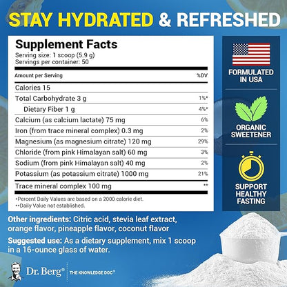 Dr. Berg Zero Sugar Hydration Keto Electrolyte Powder - Enhanced w/ 1000 mg of Potassium & Real