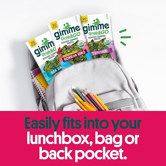 Gimme Seaweed Grab & Go Organic Premium Roasted Seaweed Snacks, Korean BBQ, 5 Count Trayless, Keto