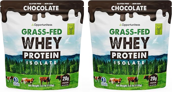 Opportuniteas Grass Fed Chocolate Whey Protein Isolate Powder - 20g Protein Powder Without