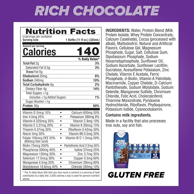 Pure Protein Chocolate Protein Shake, 30g Complete Protein, Ready to Drink and Keto-Friendly