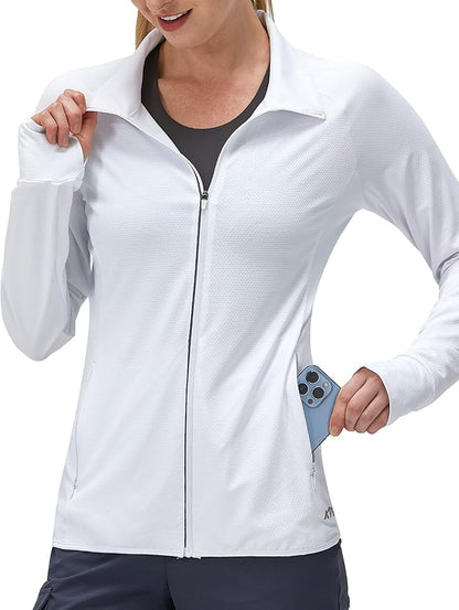 Women's UPF 50+ UV Sun Protection Clothing Long Sleeve Athletic Hiking Shirts Lightweight SPF Zip