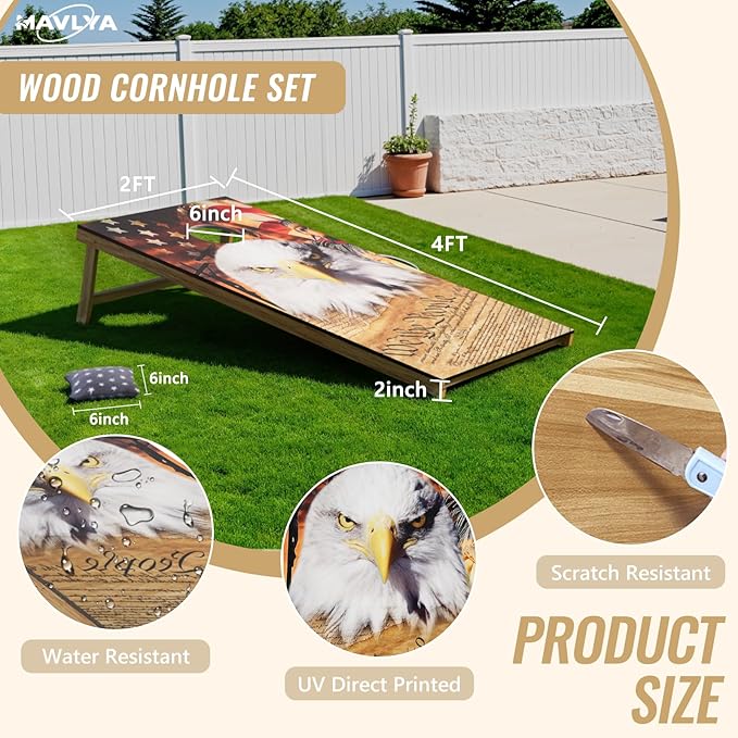 Cornhole Board Set,Corn Hole Games for Adults Outdoor,2X4FT Solid Wood Regulation Cornhole Boards