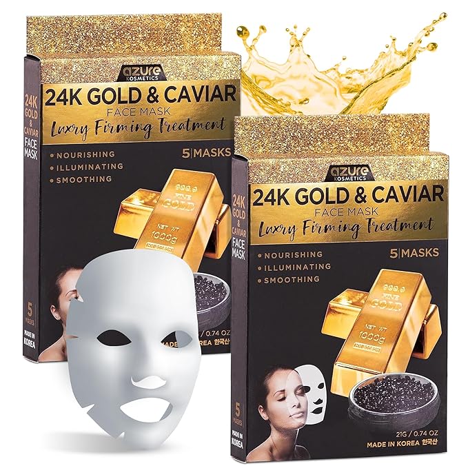 AZURE 24K Gold and Caviar Anti Aging Luxury Face Mask - Hydrating & Firming Facial Mask - Helps