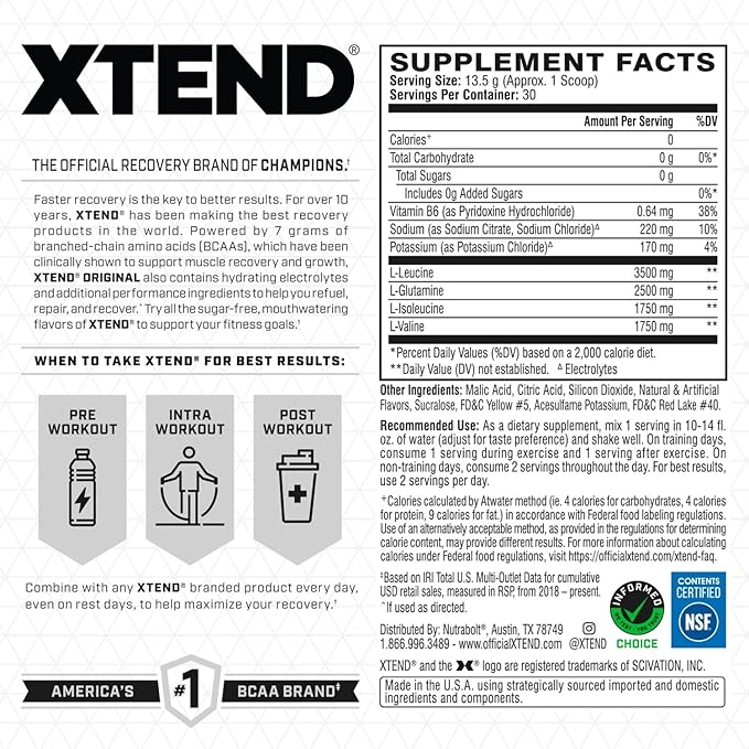 Xtend XTEND Original BCAA Powder 7g BCAA and 2.5g L-Glutamine, Sugar Free Post Workout Muscle