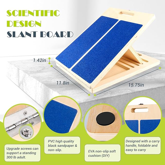 Slant Board for Calf Stretching, Adjustable Portable Wooden Incline Board for Calf Stretcher with