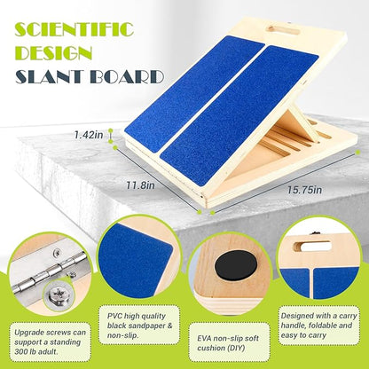 Slant Board for Calf Stretching, Adjustable Portable Wooden Incline Board for Calf Stretcher with