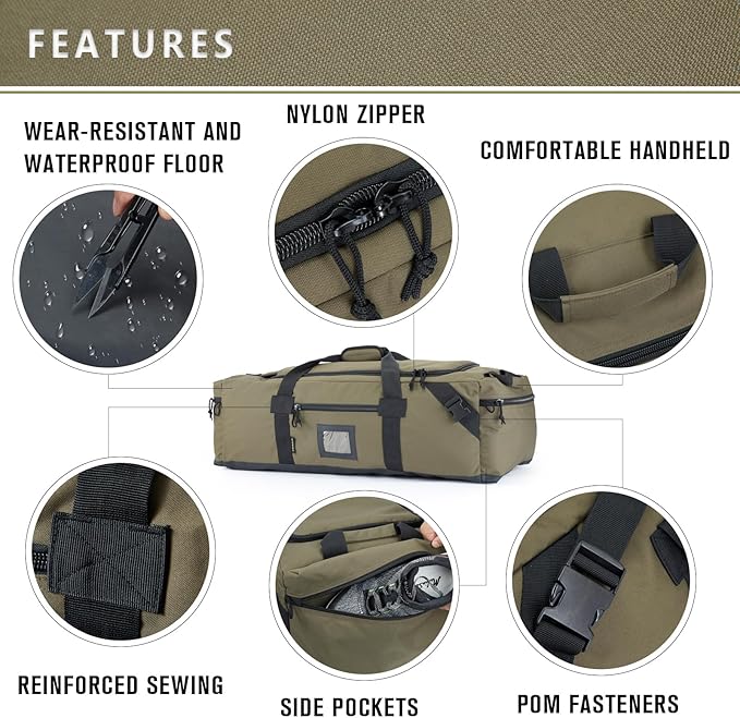 105l Large Duffel Bag For Travel, Gym & Sports - Water Repellent Polyester, Hidden Straps, Shoe