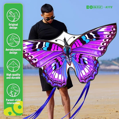 Butterfly Kites for Kids & Adults, 55" x 27" Easy to Fly for Beginners, Dreamy Purple Kite with 328