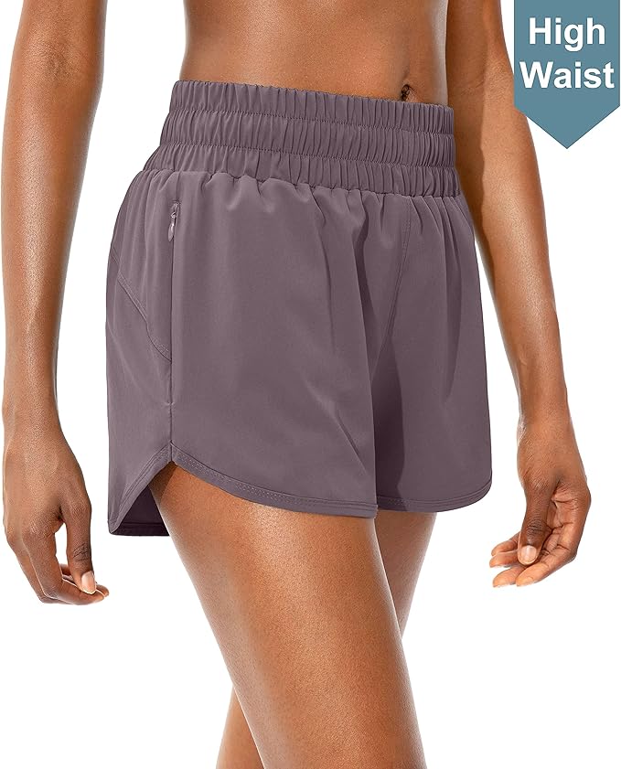 SANTINY Women's Running Shorts with Zip Pockets High Waisted Athletic Workout Gym Shorts for Women