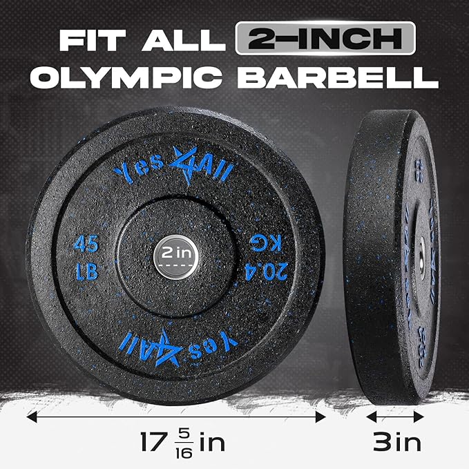 Yes4All 2" Bumper Plate, 10-190 LB Olympic Rubber Weight Plate with Steel Hub for WeightLifting