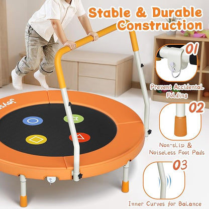 3FT Toddler Trampoline with Adjustable Handlebar, 36" Foldable & Spring-Free, Mini Kids Indoor