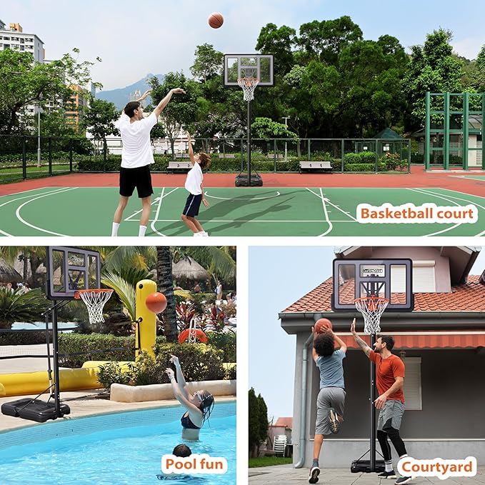 Portable Basketball Hoop Outdoor, 4.8-10FT Height Adjustable Basketball Hoop Goal System with 44/48