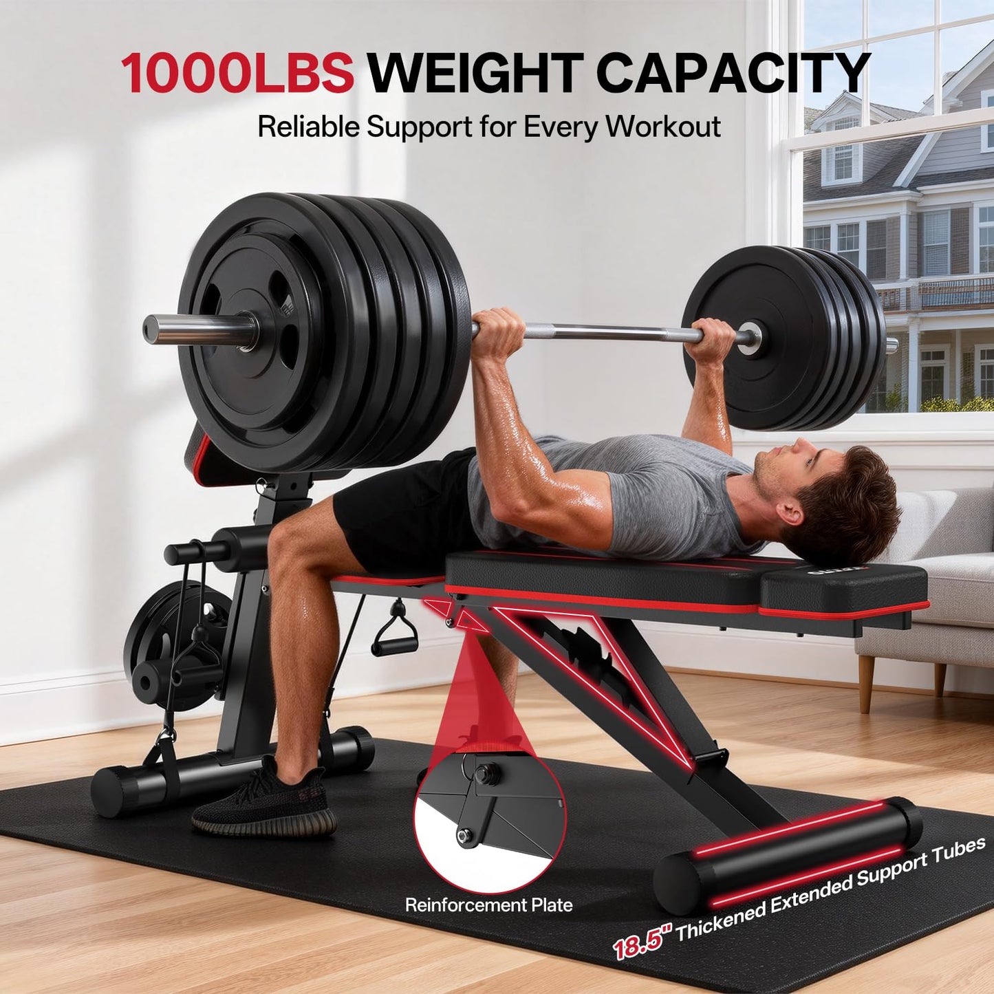 JOROTO Adjustable Weight Bench for Home Gym, 1000 LBS Foldable Incline Decline Flat Workout Bench