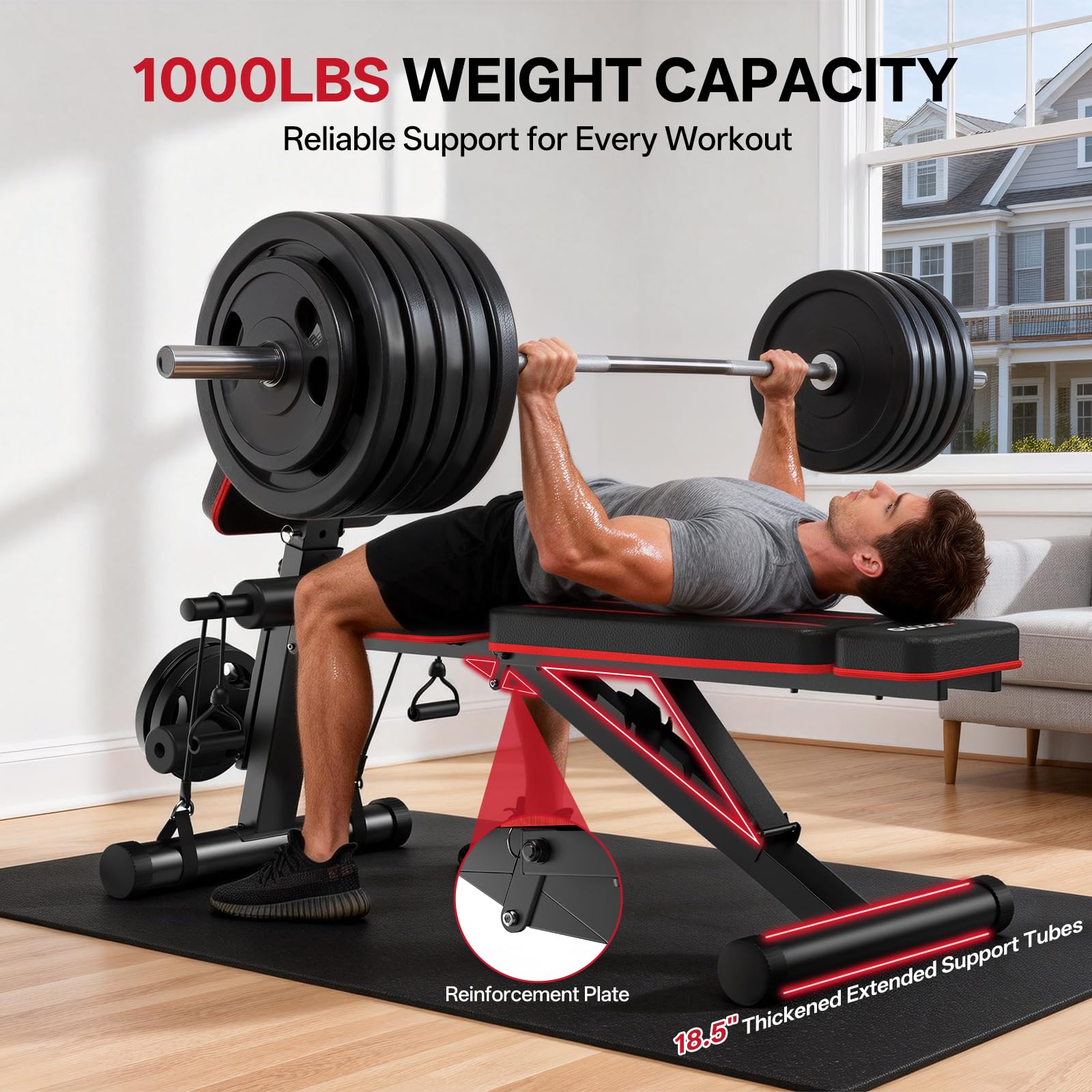 JOROTO Adjustable Weight Bench for Home Gym, 1000 LBS Foldable Incline Decline Flat Workout Bench