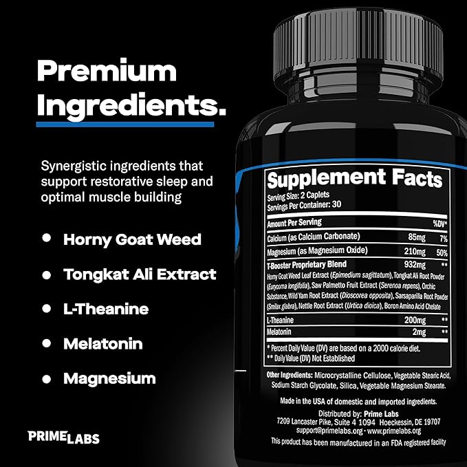 Prime Labs Night Duty - Nighttime Testosterone Booster & Sleep Support - PM Rest & Muscle Recovery