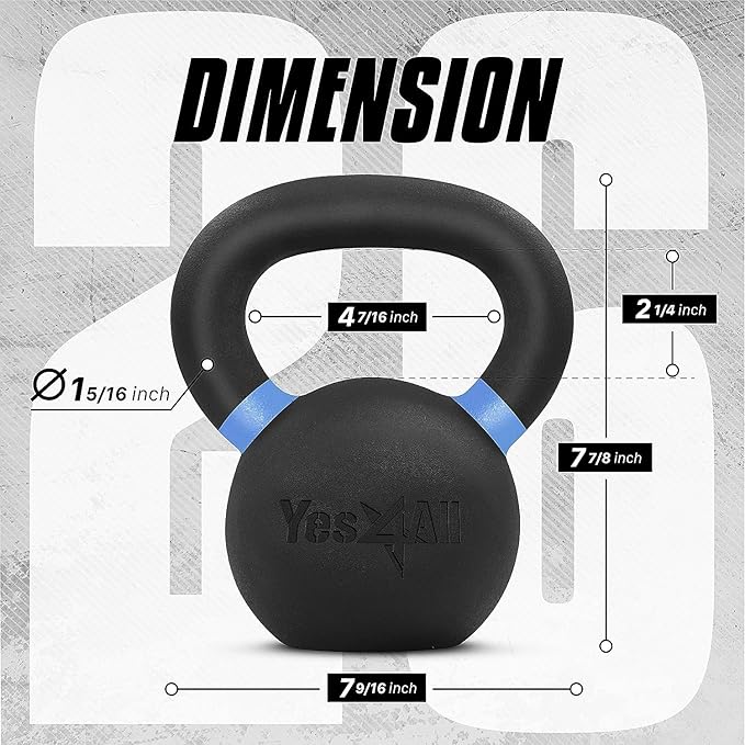 Yes4All Kettlebell, Heavy Duty Powder Coated Cast Iron Kettlebells, Non-Slip Handle & Flat Bottom
