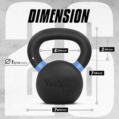Yes4All Kettlebell, Heavy Duty Powder Coated Cast Iron Kettlebells, Non-Slip Handle & Flat Bottom