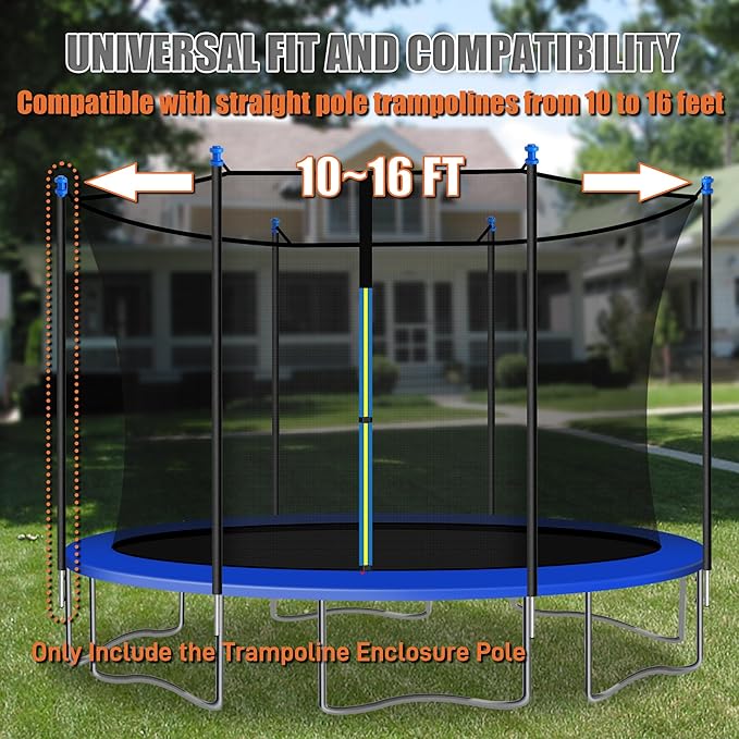 1PCS Trampoline Pole Replacement, Trampoline Enclosure Pole Fits 8-16FT Straight Pole Trampoline