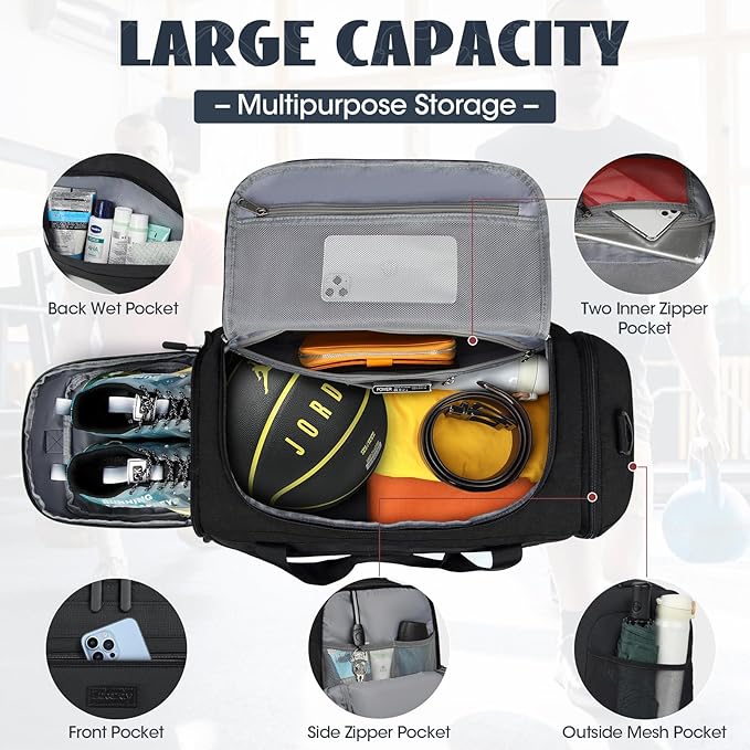 IGOLUMON Gym Bag for Men 40L Sports Duffel Bags Gym Duffle Bag Women with Shoe Compartment & Wet